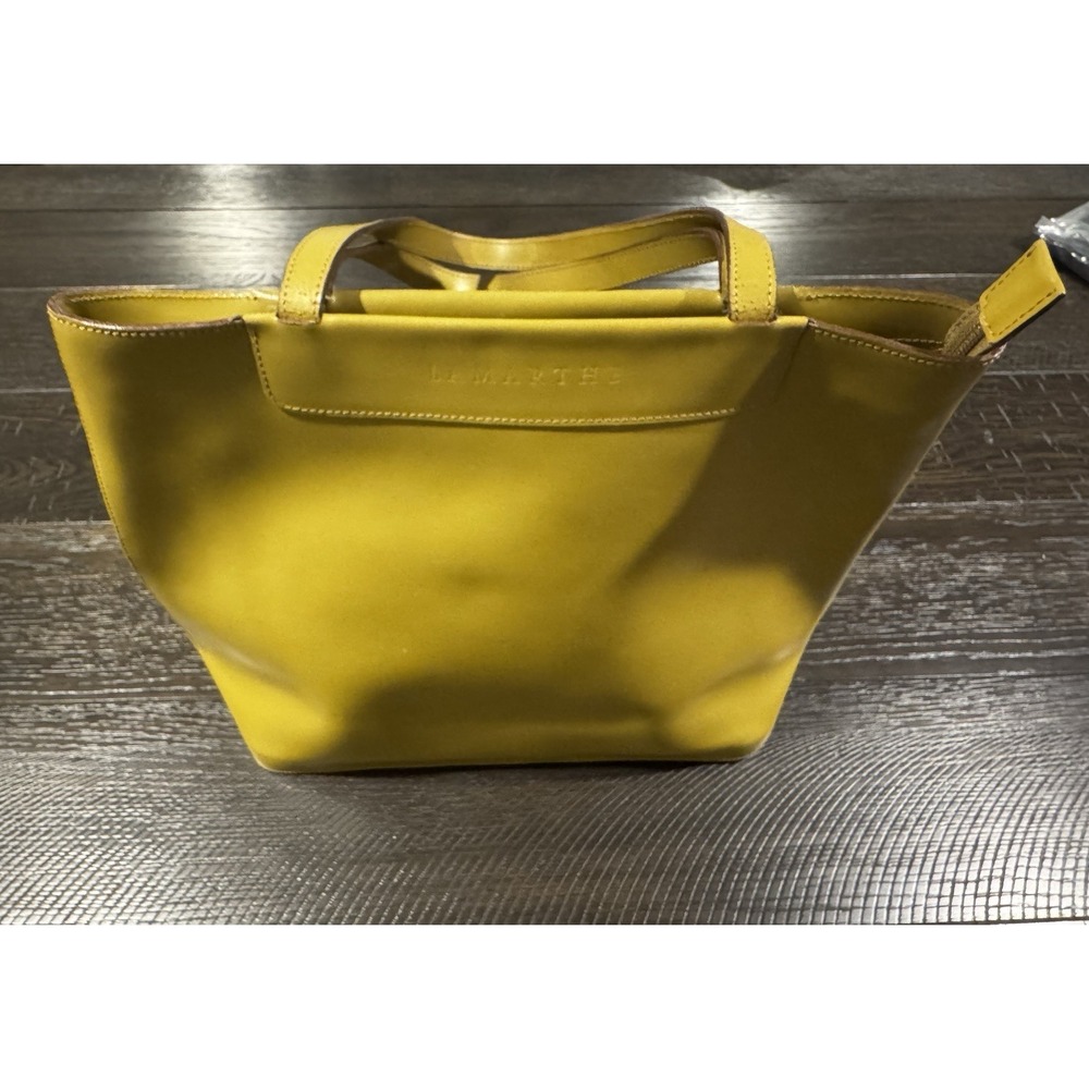 LAMARTHE Paris Leather Tote Bag Purse Dark Mustard Yellow Smooth Work Carryall